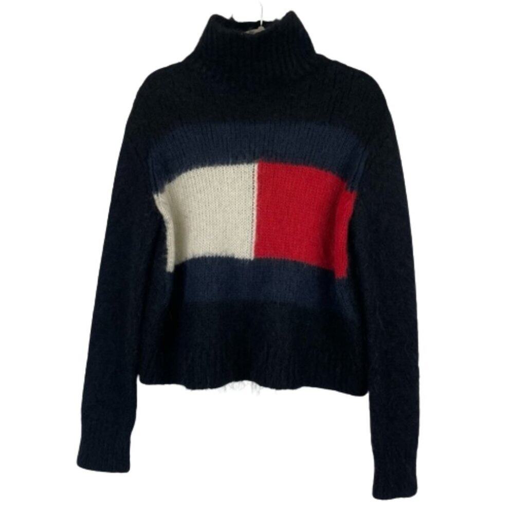 Hilfiger Collection eyelash turtle neck sweater wool mohair blend size Medium